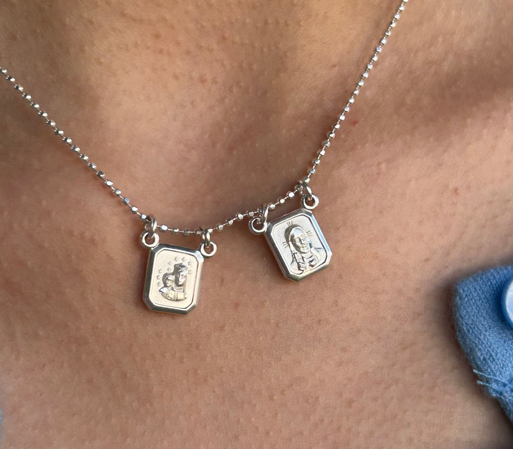 Catholic Scapular Sterling Silver Necklace - Dot Chain