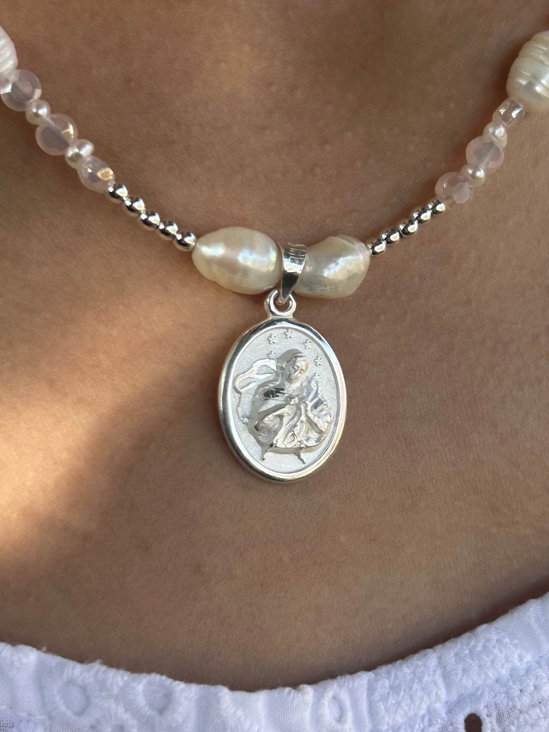 Our Lady Undoer of Knots Pink Handmade Necklace