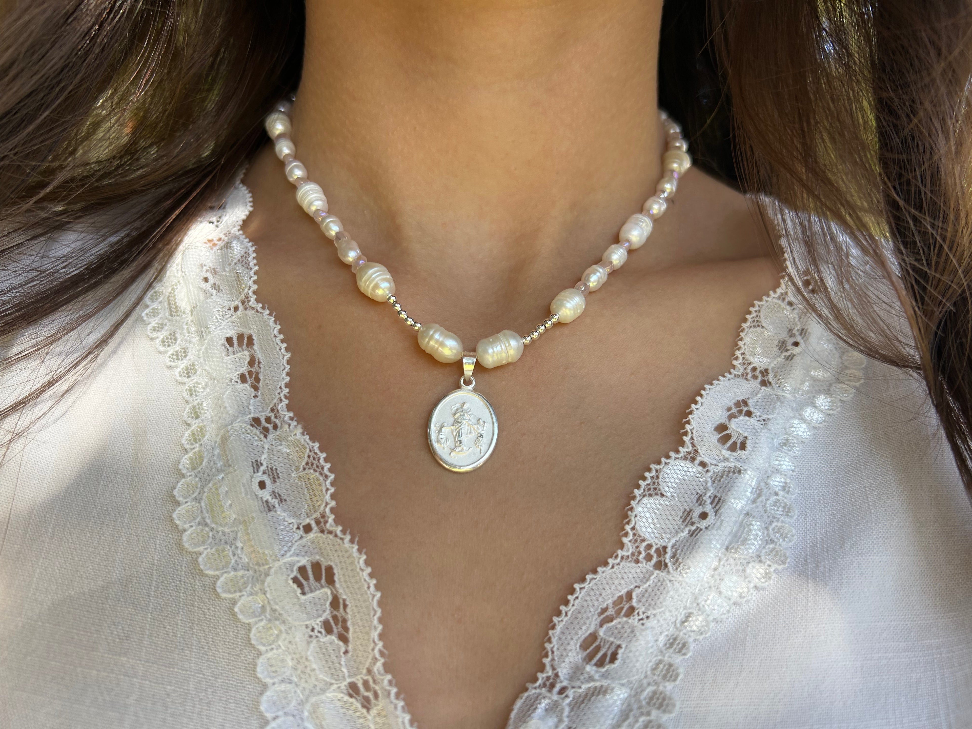 Our Lady Undoer of Knots Pearl 15in Necklace