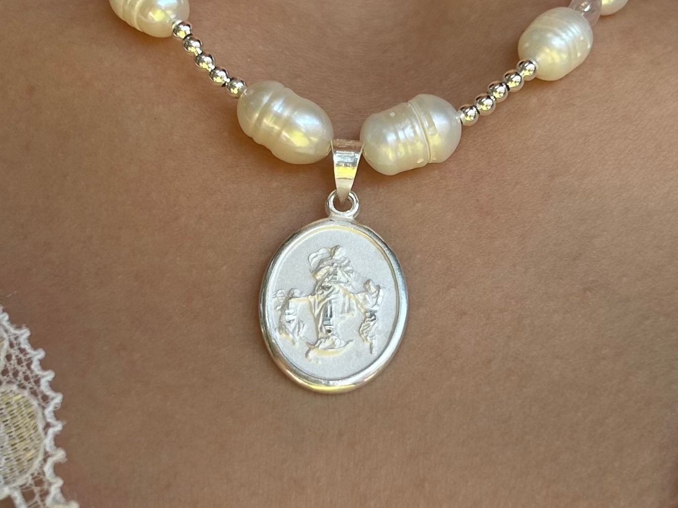 Our Lady Undoer of Knots Pearl 15in Necklace