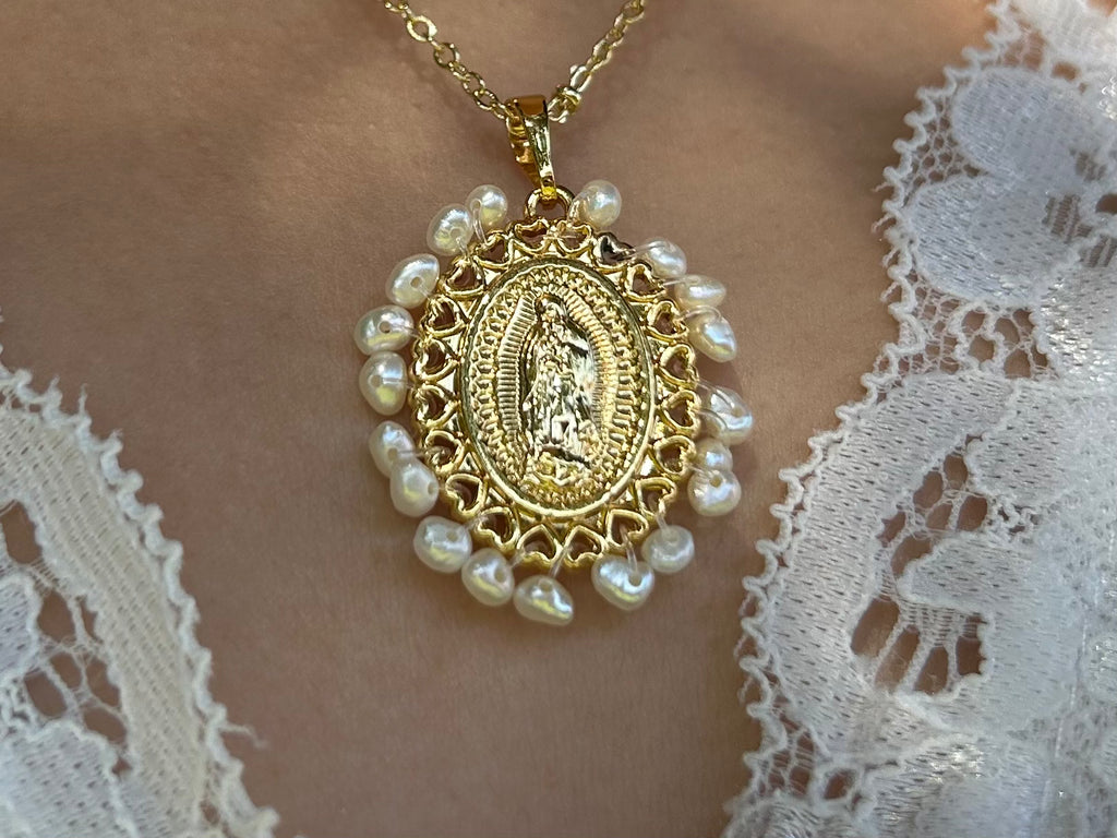 Our Lady of Guadalupe Dainty Pearl Necklace