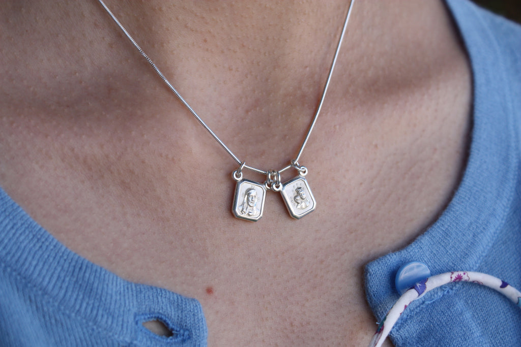 Catholic Scapular Sterling Silver Necklace - Smooth Chain
