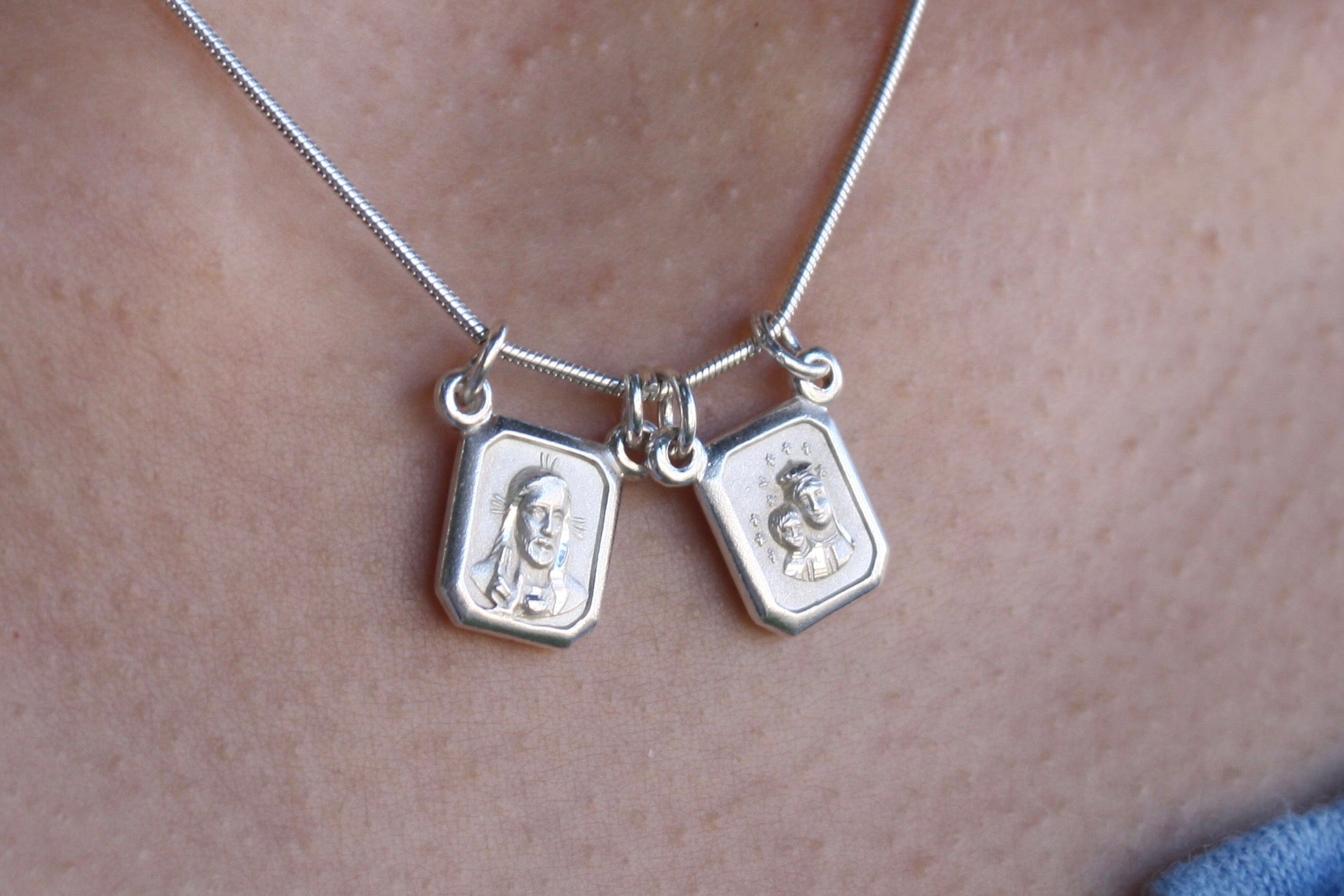 Catholic Scapular Sterling Silver Necklace - Smooth Chain