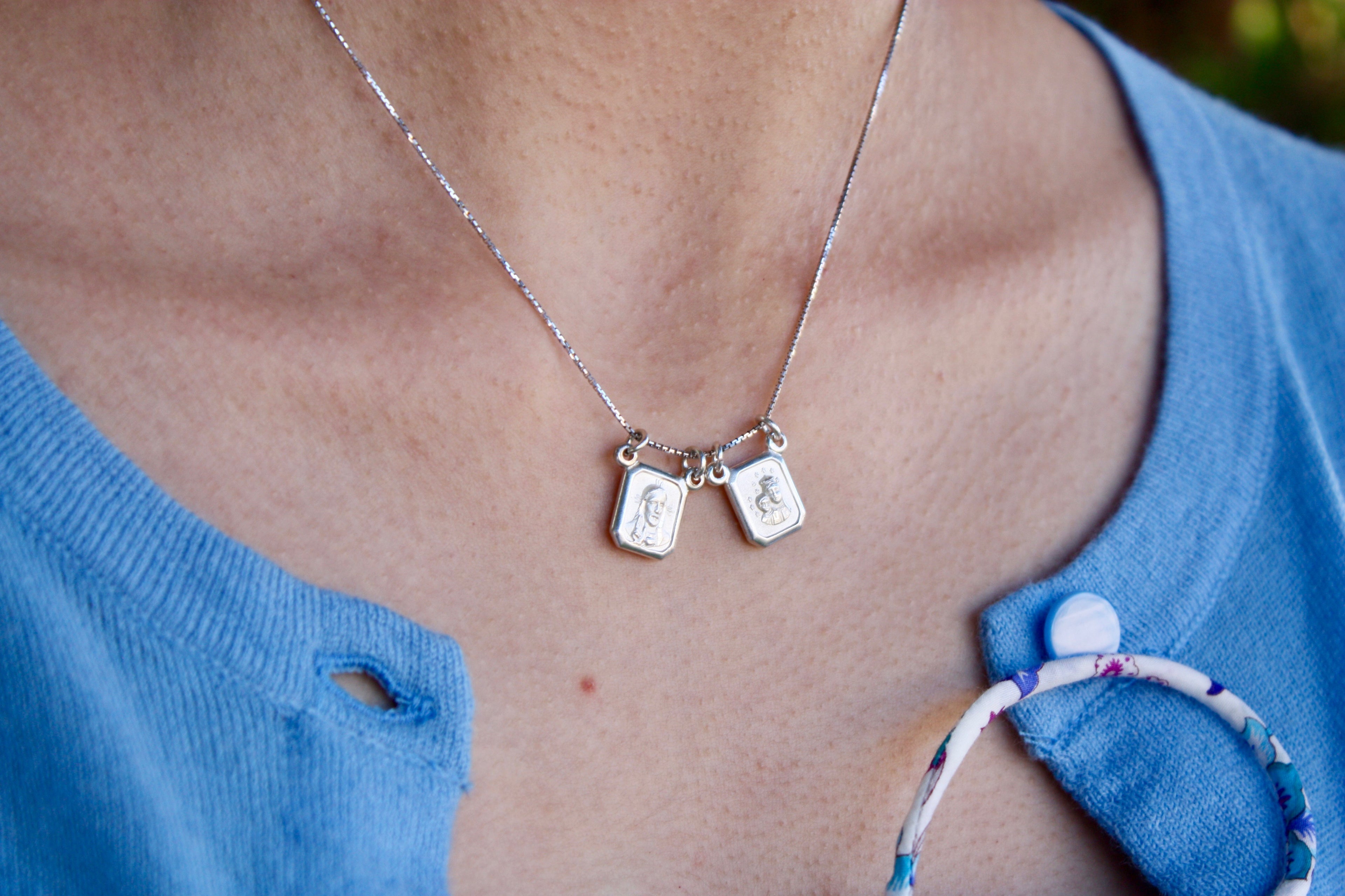 Catholic Scapular Sterling Silver Necklace - Fine Box Chain