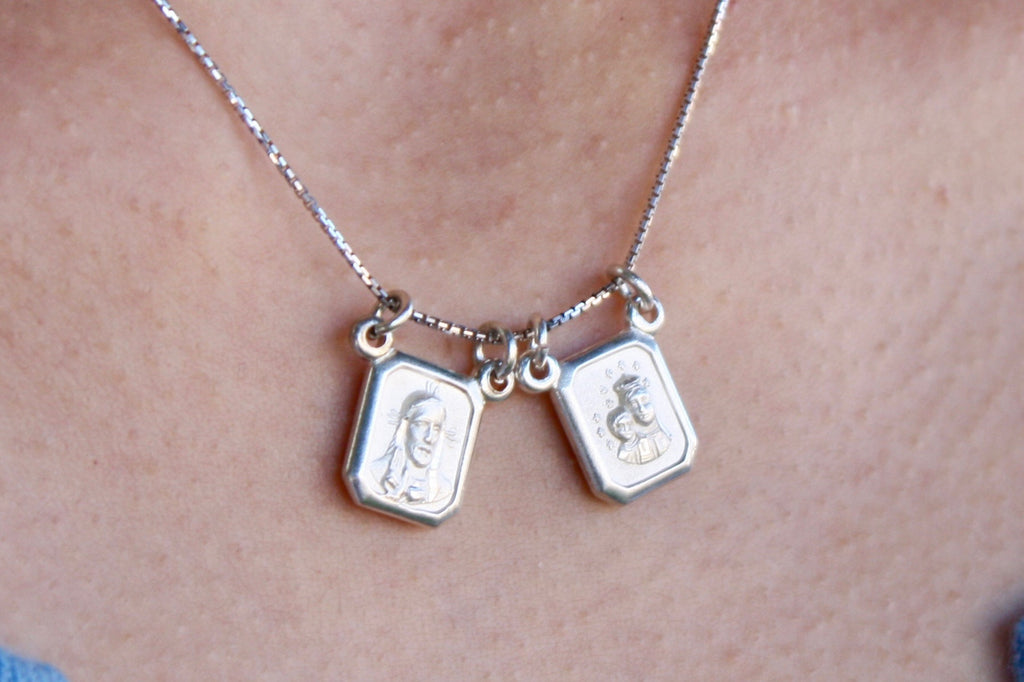 Catholic Scapular Sterling Silver Necklace - Fine Box Chain