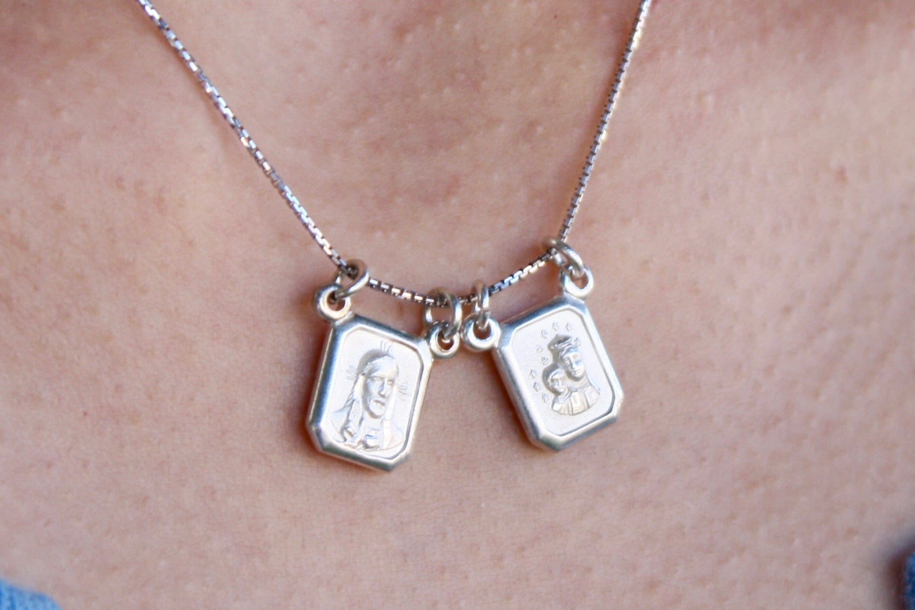Catholic Scapular Sterling Silver Necklace - Fine Box Chain