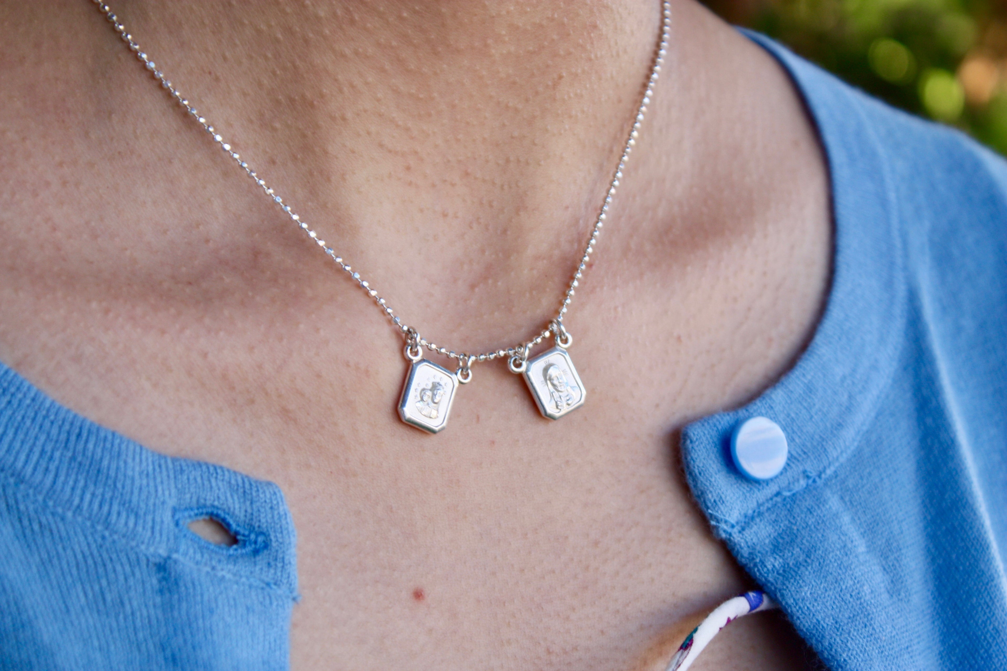 Scapular Sterling Silver Necklace - Dot Chain