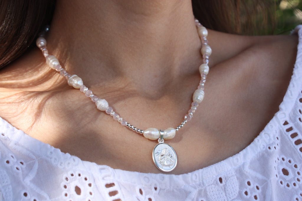Our Lady Undoer of Knots Pink Handmade Necklace