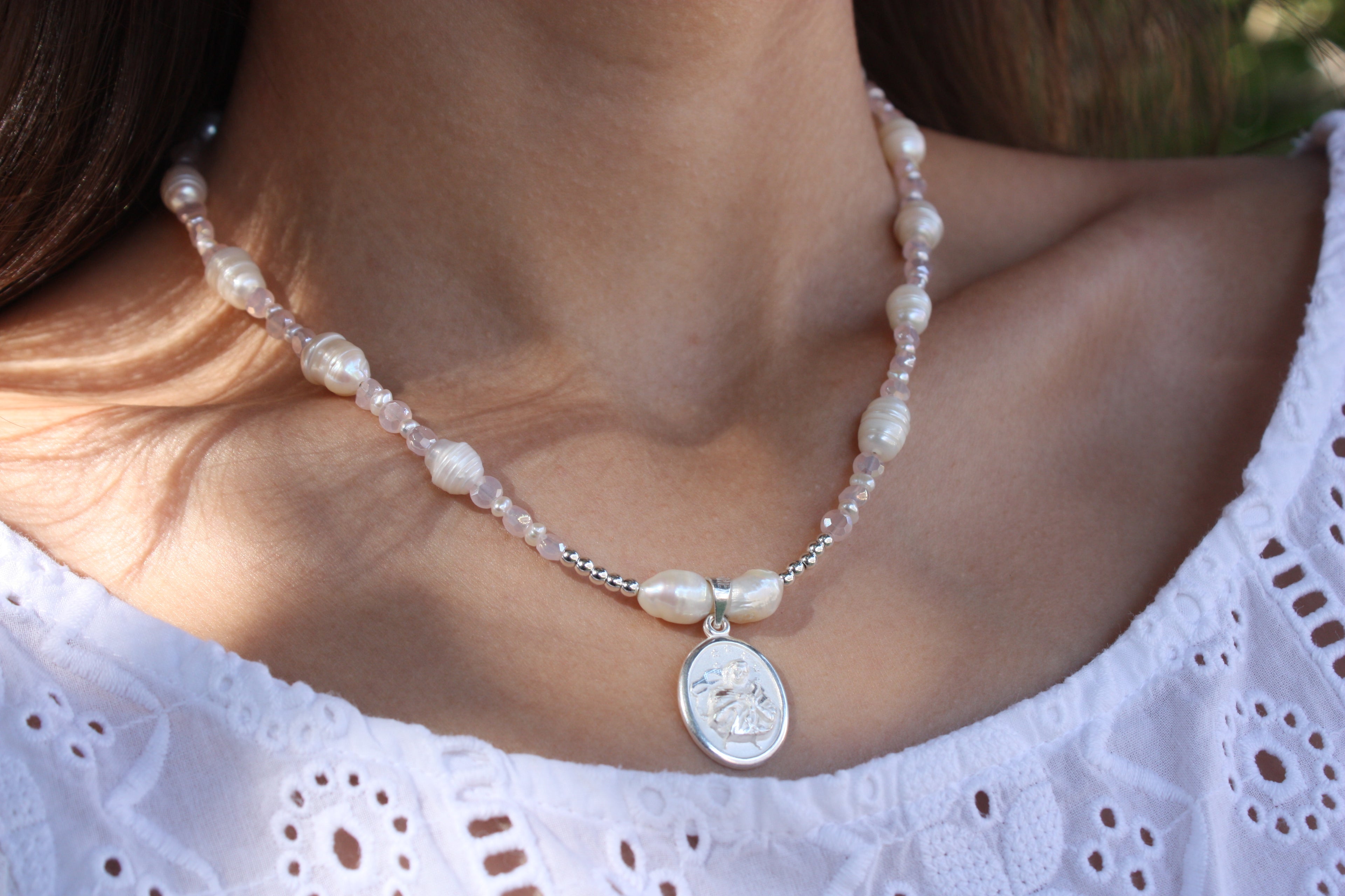 Our Lady Undoer of Knots Pink Handmade Necklace